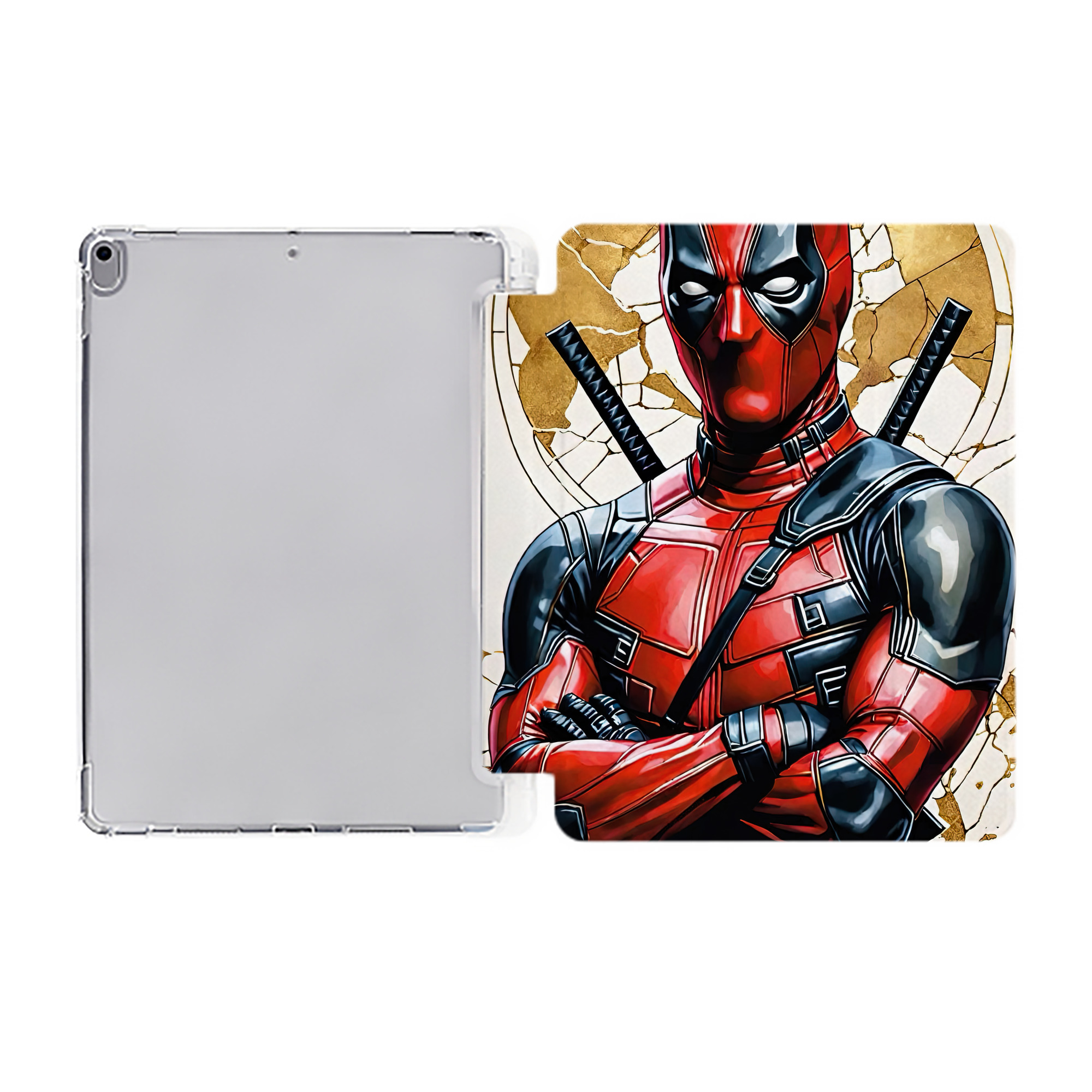 （画像用） Deadpool デッドプール IPad ケース ペン収納付き 三つ折りスタンド PUレザー×シリコン 対応機種9.5/10.5/10.9インチ